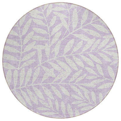 Tabselect Home Line 8' Lavender And Ivory Round Floral Washable Indoor Outdoor Area Rug