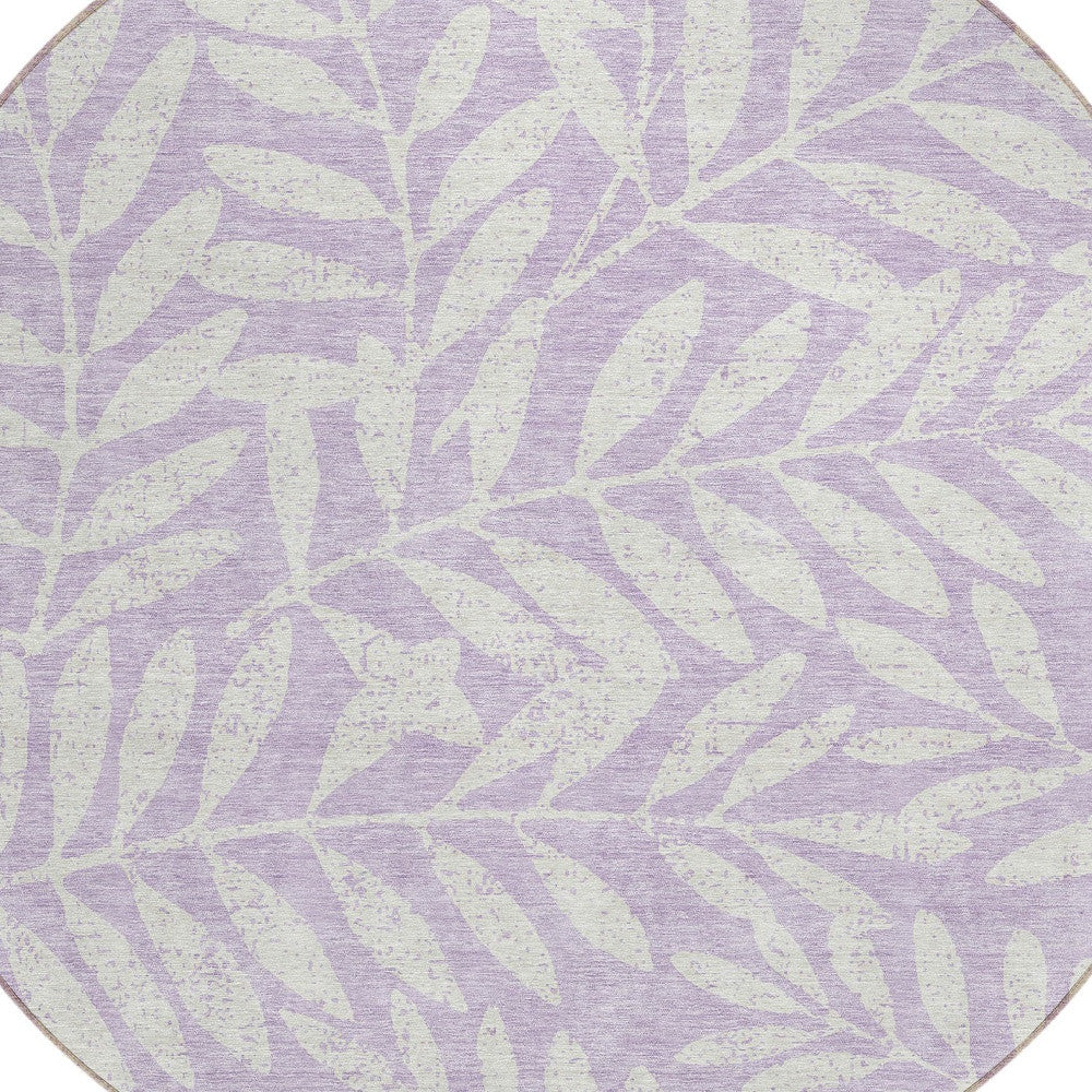Tabselect Home Line 8' Lavender And Ivory Round Floral Washable Indoor Outdoor Area Rug