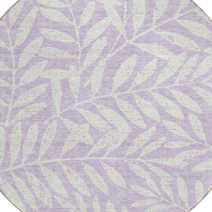 Tabselect Home Line 8' Lavender And Ivory Round Floral Washable Indoor Outdoor Area Rug