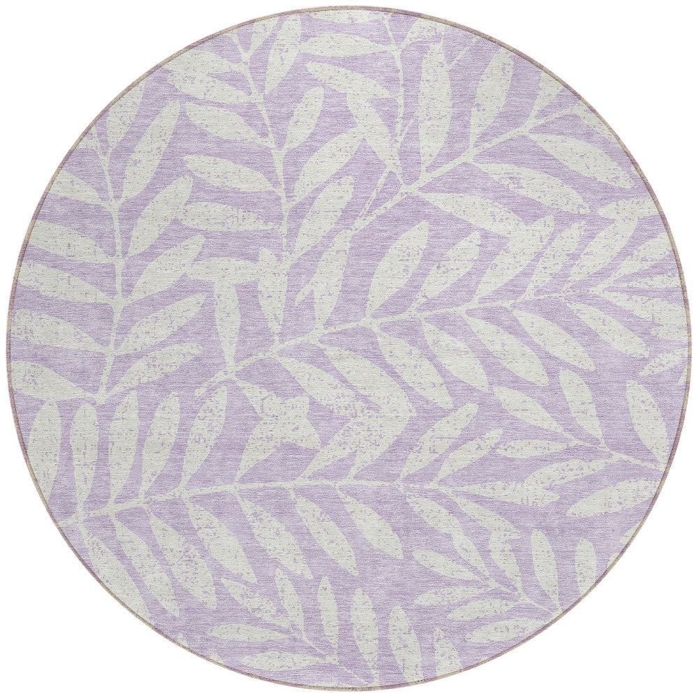 Tabselect Home Line 8' Lavender And Ivory Round Floral Washable Indoor Outdoor Area Rug