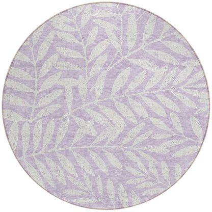 Tabselect Home Line 8' Lavender And Ivory Round Floral Washable Indoor Outdoor Area Rug