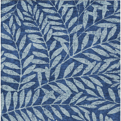 Tabselect Home Line 5' X 8' Navy Blue And Light Blue Floral Washable Indoor Outdoor Area Rug