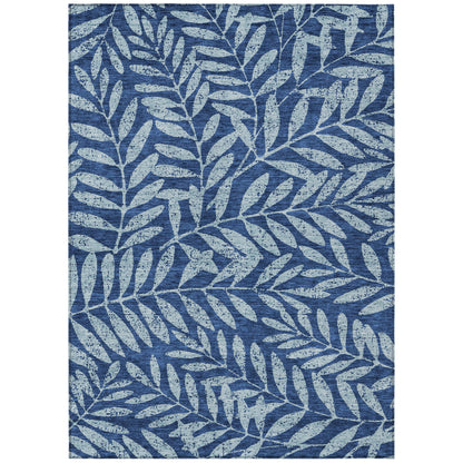 Tabselect Home Line 5' X 8' Navy Blue And Light Blue Floral Washable Indoor Outdoor Area Rug