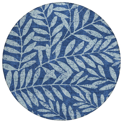 Tabselect Home Line 8' Navy Blue And Light Blue Round Floral Washable Indoor Outdoor Area Rug