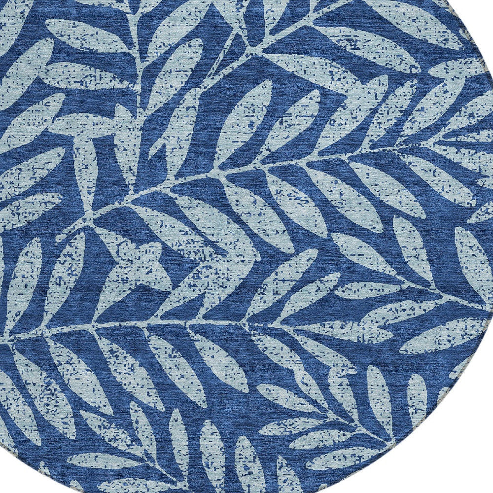 Tabselect Home Line 8' Navy Blue And Light Blue Round Floral Washable Indoor Outdoor Area Rug