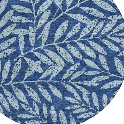 Tabselect Home Line 8' Navy Blue And Light Blue Round Floral Washable Indoor Outdoor Area Rug