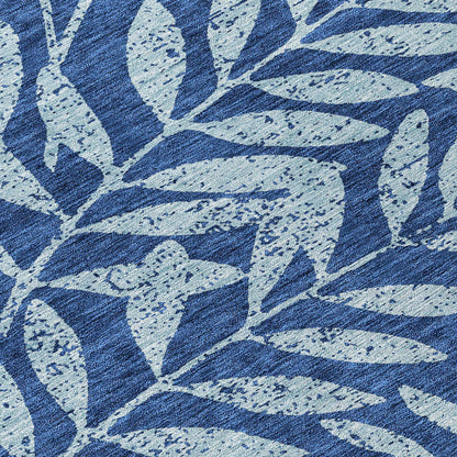 Tabselect Home Line 8' Navy Blue And Light Blue Round Floral Washable Indoor Outdoor Area Rug