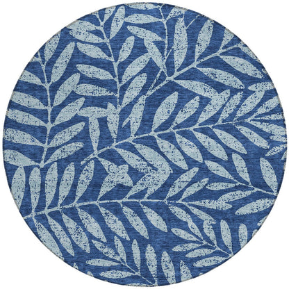 Tabselect Home Line 8' Navy Blue And Light Blue Round Floral Washable Indoor Outdoor Area Rug