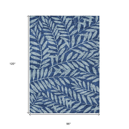 Tabselect Home Line 8' X 10' Navy Blue And Light Blue Floral Washable Indoor Outdoor Area Rug