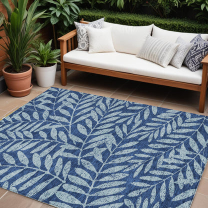 Tabselect Home Line 8' X 10' Navy Blue And Light Blue Floral Washable Indoor Outdoor Area Rug