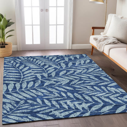 Tabselect Home Line 8' X 10' Navy Blue And Light Blue Floral Washable Indoor Outdoor Area Rug