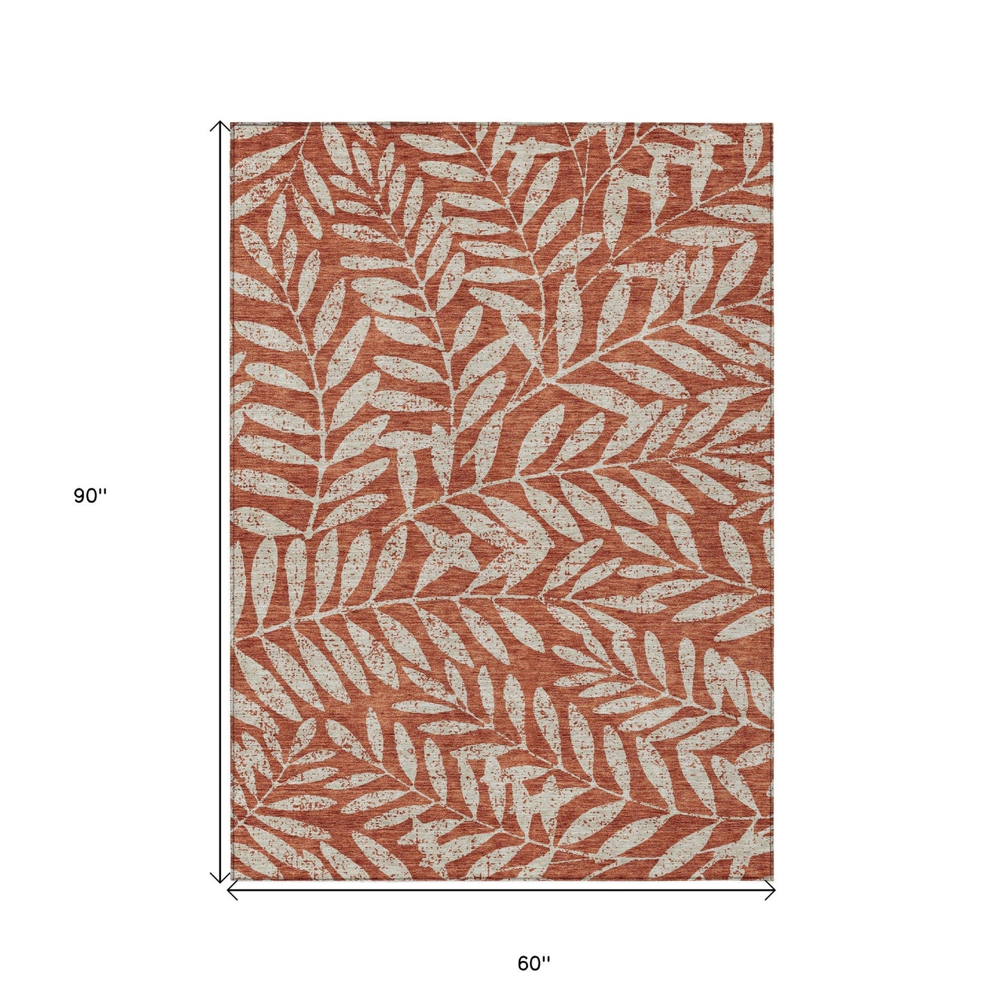 Tabselect Home Line 5' X 8' Orange And Ivory Floral Washable Indoor Outdoor Area Rug