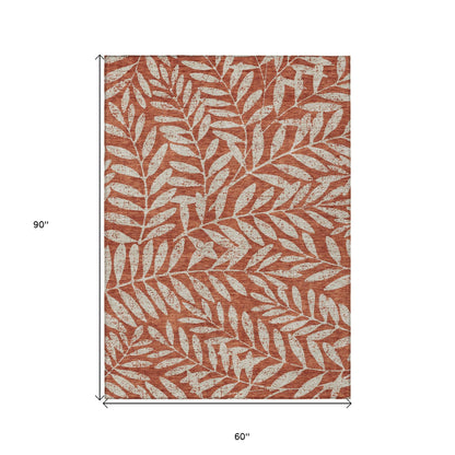 Tabselect Home Line 5' X 8' Orange And Ivory Floral Washable Indoor Outdoor Area Rug