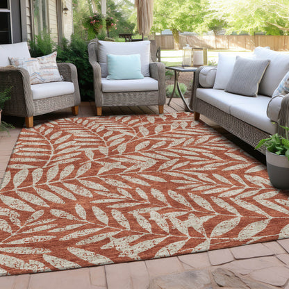 Tabselect Home Line 5' X 8' Orange And Ivory Floral Washable Indoor Outdoor Area Rug