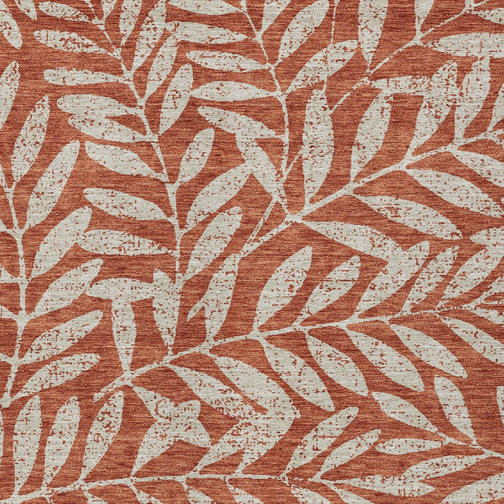 Tabselect Home Line 5' X 8' Orange And Ivory Floral Washable Indoor Outdoor Area Rug