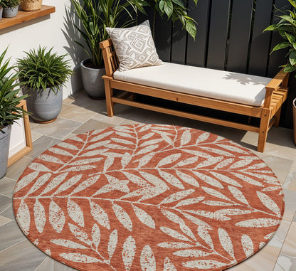 Tabselect Home Line 8' Orange And Ivory Round Floral Washable Indoor Outdoor Area Rug