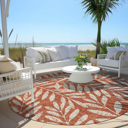 Tabselect Home Line 8' Orange And Ivory Round Floral Washable Indoor Outdoor Area Rug