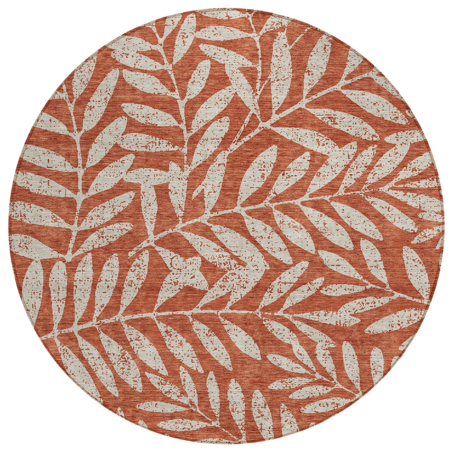 Tabselect Home Line 8' Orange And Ivory Round Floral Washable Indoor Outdoor Area Rug