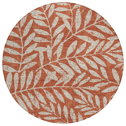 Tabselect Home Line 8' Orange And Ivory Round Floral Washable Indoor Outdoor Area Rug