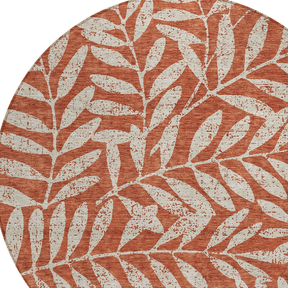 Tabselect Home Line 8' Orange And Ivory Round Floral Washable Indoor Outdoor Area Rug