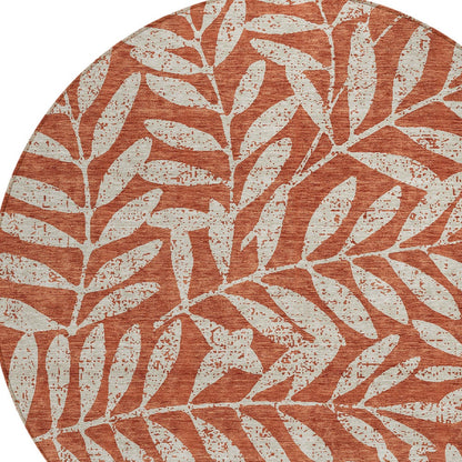 Tabselect Home Line 8' Orange And Ivory Round Floral Washable Indoor Outdoor Area Rug