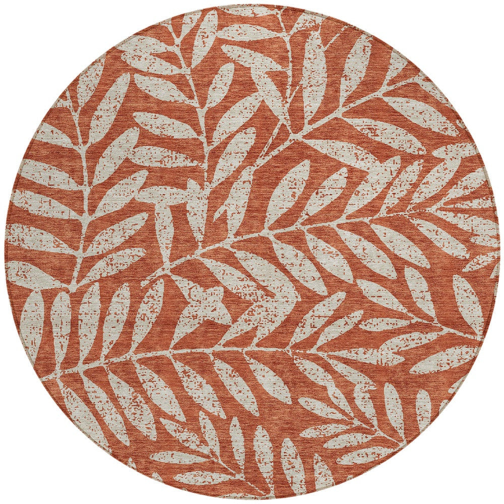 Tabselect Home Line 8' Orange And Ivory Round Floral Washable Indoor Outdoor Area Rug