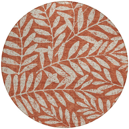 Tabselect Home Line 8' Orange And Ivory Round Floral Washable Indoor Outdoor Area Rug