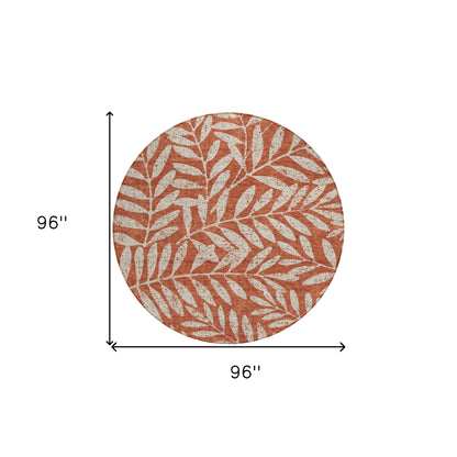 Tabselect Home Line 8' Orange And Ivory Round Floral Washable Indoor Outdoor Area Rug