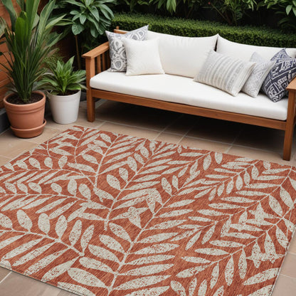 Tabselect Home Line 8' X 10' Orange And Ivory Floral Washable Indoor Outdoor Area Rug