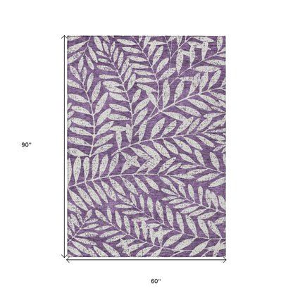 Tabselect Home Line 5' X 8' Purple And Ivory Floral Washable Indoor Outdoor Area Rug