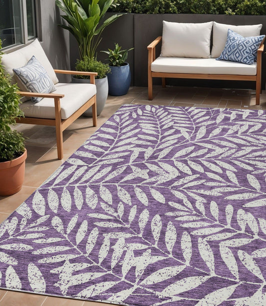 Tabselect Home Line 5' X 8' Purple And Ivory Floral Washable Indoor Outdoor Area Rug