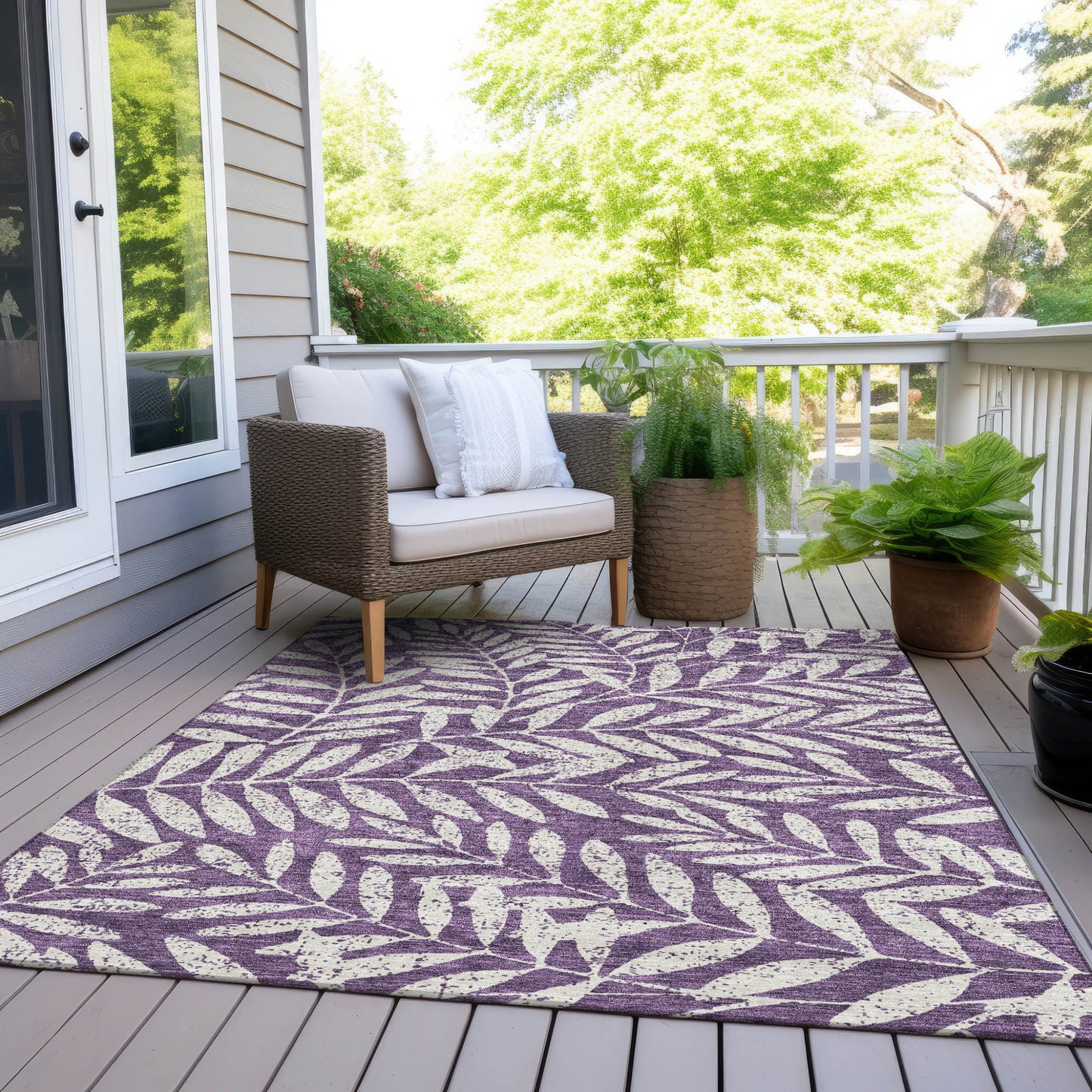 Tabselect Home Line 5' X 8' Purple And Ivory Floral Washable Indoor Outdoor Area Rug