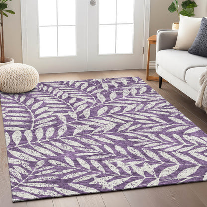 Tabselect Home Line 5' X 8' Purple And Ivory Floral Washable Indoor Outdoor Area Rug