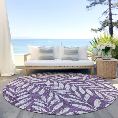Tabselect Home Line 8' Purple And Ivory Round Floral Washable Indoor Outdoor Area Rug