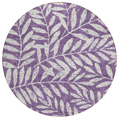 Tabselect Home Line 8' Purple And Ivory Round Floral Washable Indoor Outdoor Area Rug