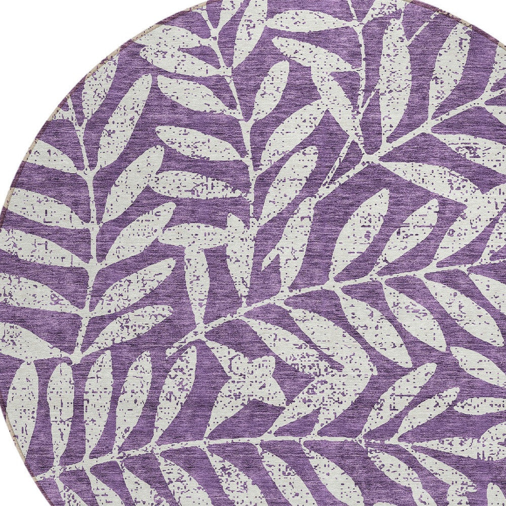 Tabselect Home Line 8' Purple And Ivory Round Floral Washable Indoor Outdoor Area Rug