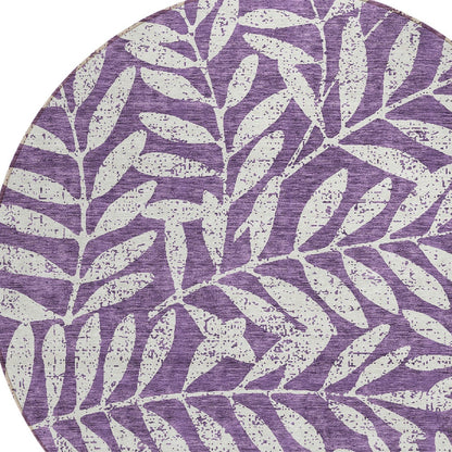 Tabselect Home Line 8' Purple And Ivory Round Floral Washable Indoor Outdoor Area Rug