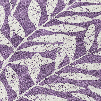 Tabselect Home Line 8' Purple And Ivory Round Floral Washable Indoor Outdoor Area Rug