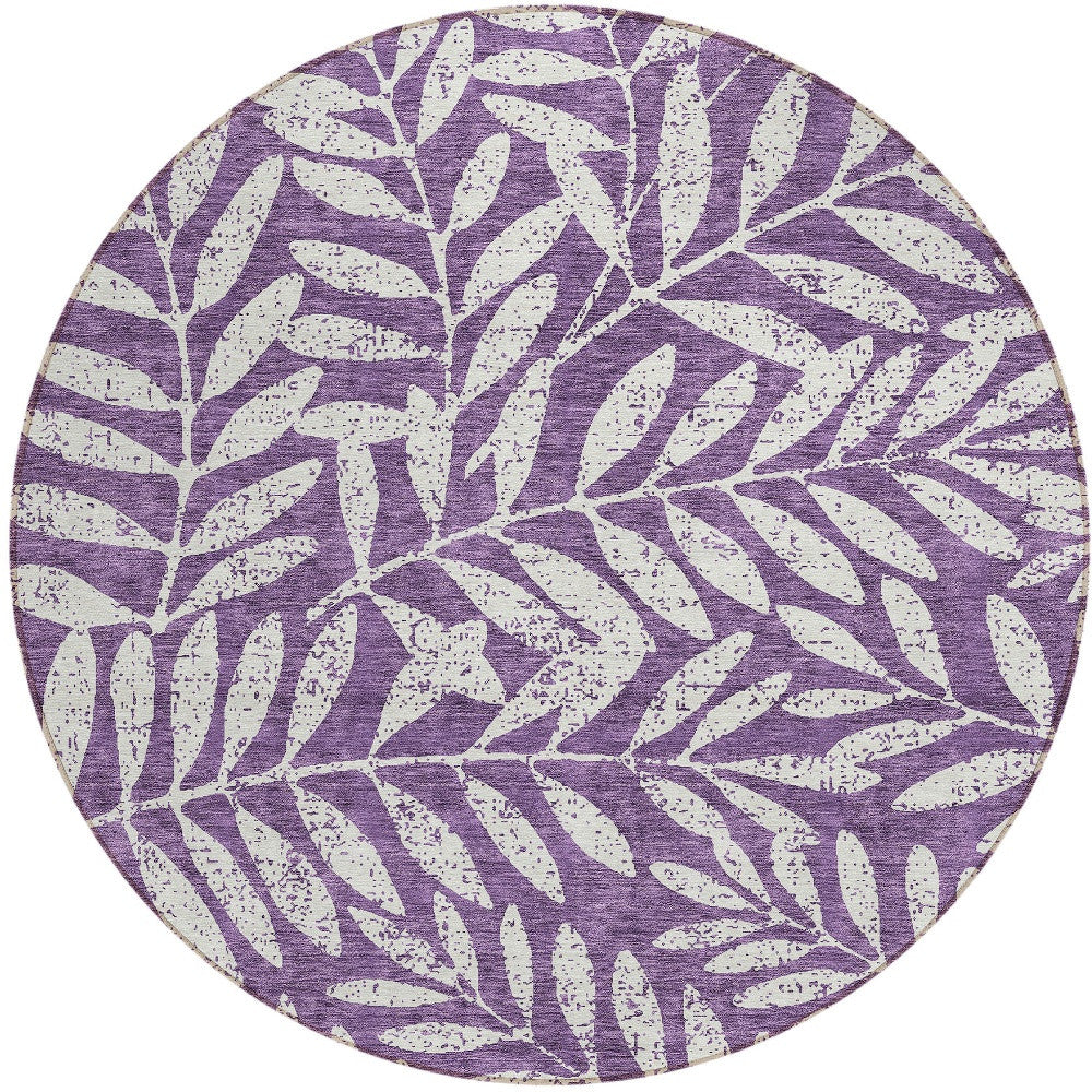 Tabselect Home Line 8' Purple And Ivory Round Floral Washable Indoor Outdoor Area Rug