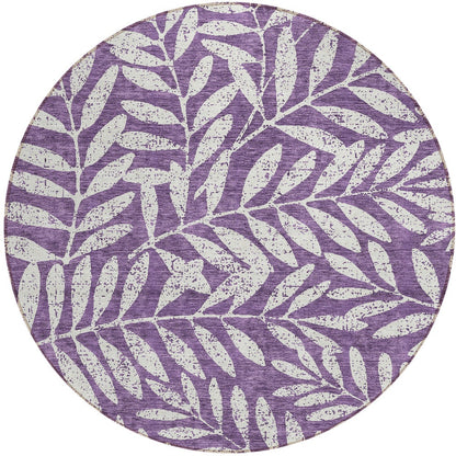 Tabselect Home Line 8' Purple And Ivory Round Floral Washable Indoor Outdoor Area Rug