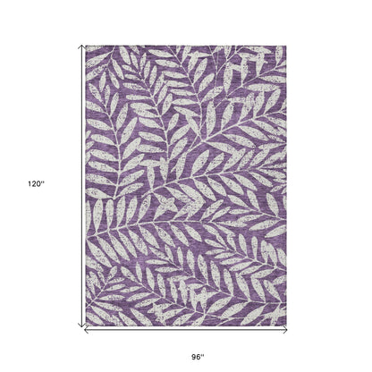 Tabselect Home Line 8' X 10' Purple And Ivory Floral Washable Indoor Outdoor Area Rug