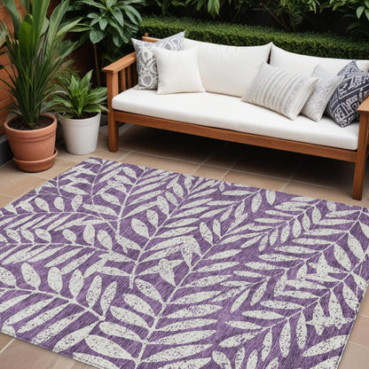 Tabselect Home Line 8' X 10' Purple And Ivory Floral Washable Indoor Outdoor Area Rug