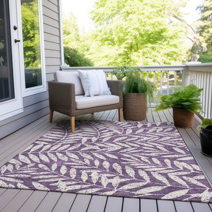 Tabselect Home Line 8' X 10' Purple And Ivory Floral Washable Indoor Outdoor Area Rug