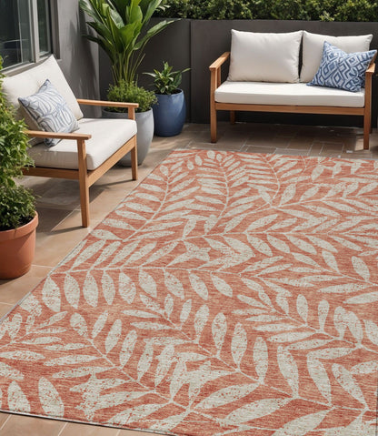 Tabselect Home Line 5' X 8' Salmon And Gray Floral Washable Indoor Outdoor Area Rug