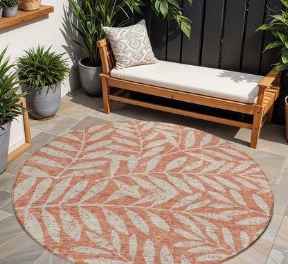 Tabselect Home Line 8' Salmon And Gray Round Floral Washable Indoor Outdoor Area Rug