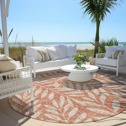 Tabselect Home Line 8' Salmon And Gray Round Floral Washable Indoor Outdoor Area Rug