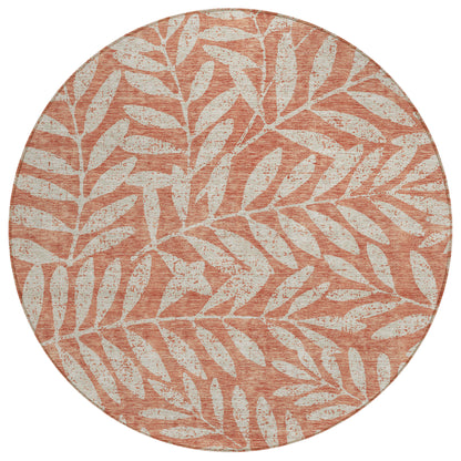 Tabselect Home Line 8' Salmon And Gray Round Floral Washable Indoor Outdoor Area Rug