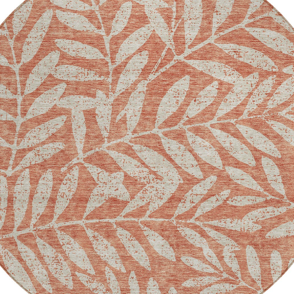 Tabselect Home Line 8' Salmon And Gray Round Floral Washable Indoor Outdoor Area Rug