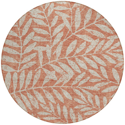 Tabselect Home Line 8' Salmon And Gray Round Floral Washable Indoor Outdoor Area Rug