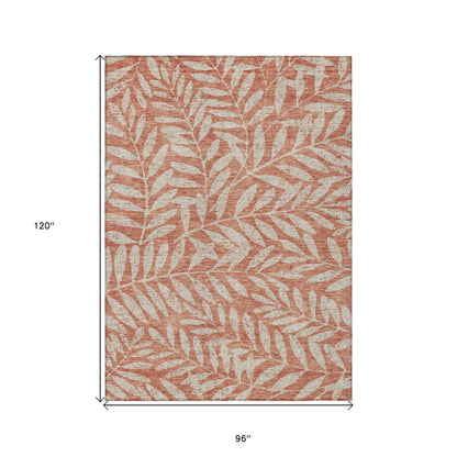 Tabselect Home Line 8' X 10' Salmon And Gray Floral Washable Indoor Outdoor Area Rug